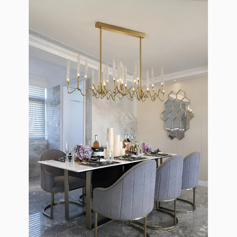 Altare | Icicle-shaped Gold Rectangle Crystal Chandelier
