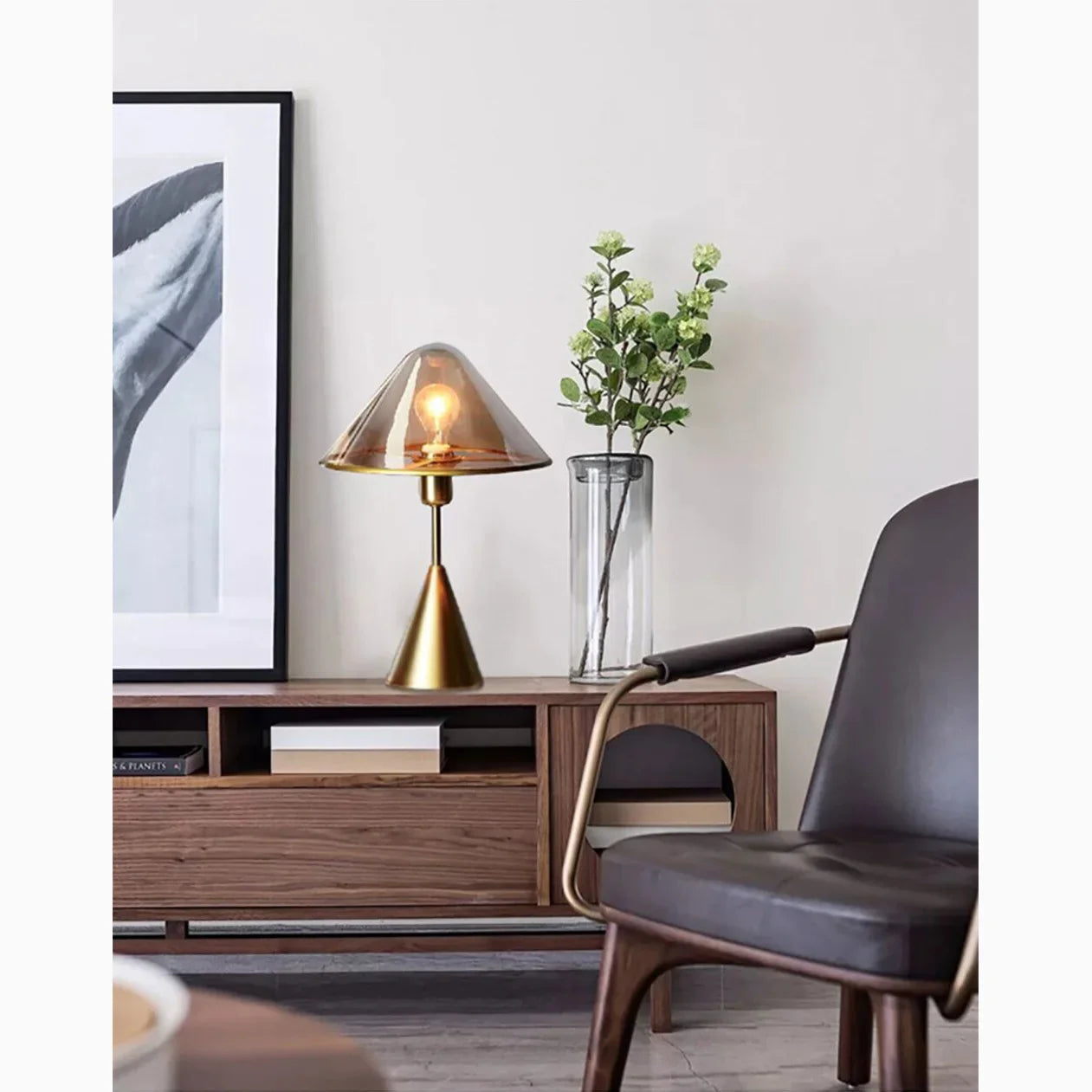 Amber Mushroom LED Light Glass Bedside Lamp