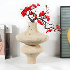 Antique Beige Natural Travertine Flower Vase for Living Room