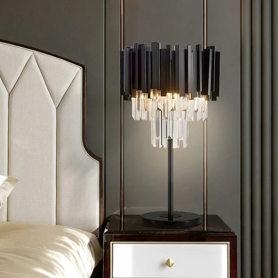 Grandson | Art-Deco Dimmable Black Crystal Nightstand Lamp