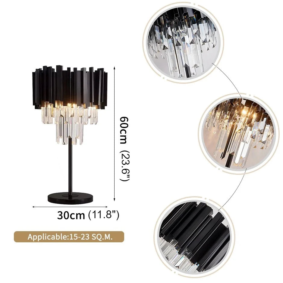 Grandson | Art-Deco Dimmable Black Crystal Nightstand Lamp