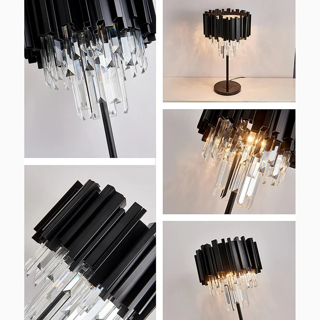 Grandson | Art-Deco Dimmable Black Crystal Nightstand Lamp
