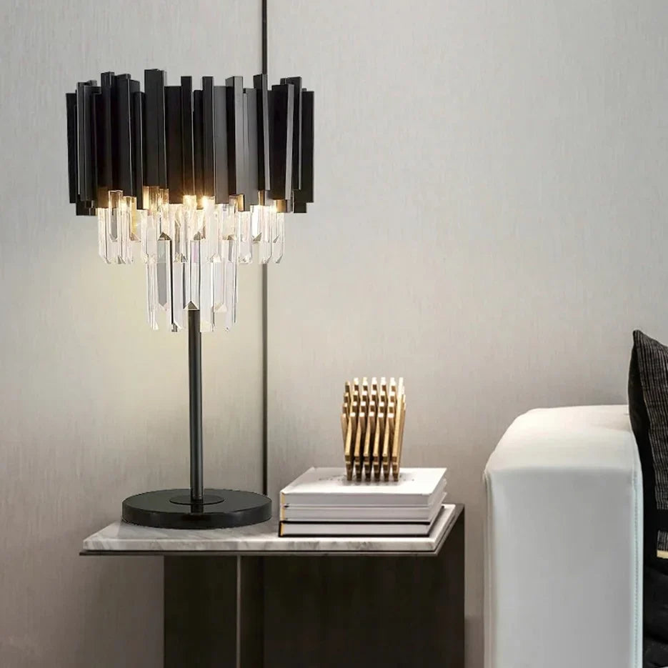 Grandson | Art-Deco Dimmable Black Crystal Nightstand Lamp