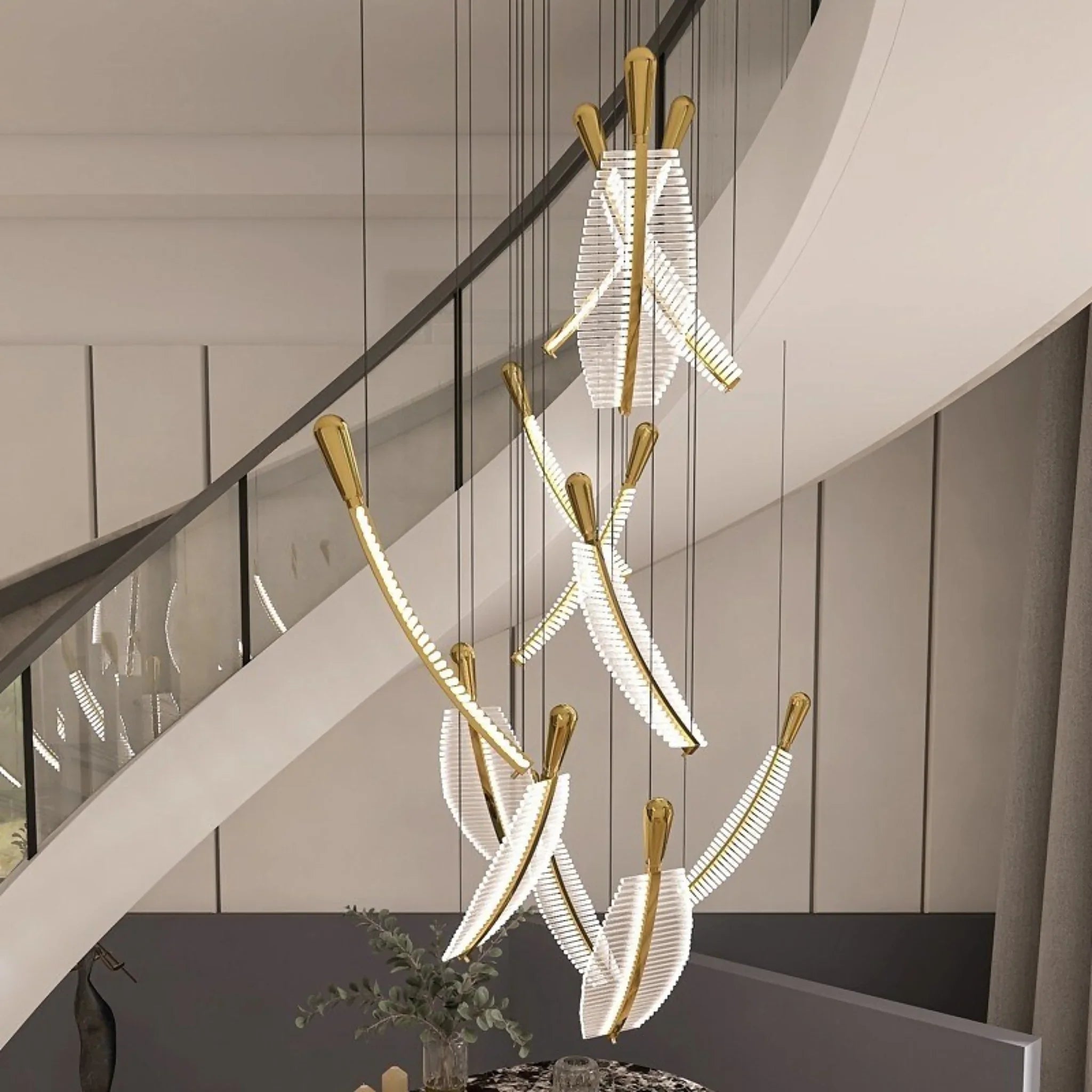 Cagnes-sur-Mer | Crystal Gold Leaves Pendant Chandelier