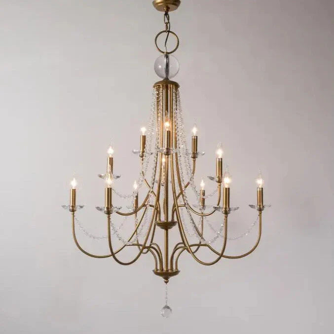 Vintage Candle-Shaped Crystal Staircase Chandelier