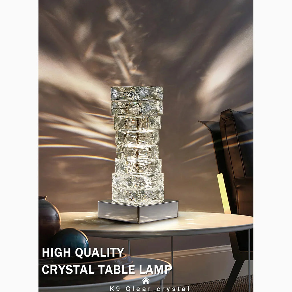 Chrome Stainless Steel Crystal Modern Table Lamp for Living Room, Bedroom