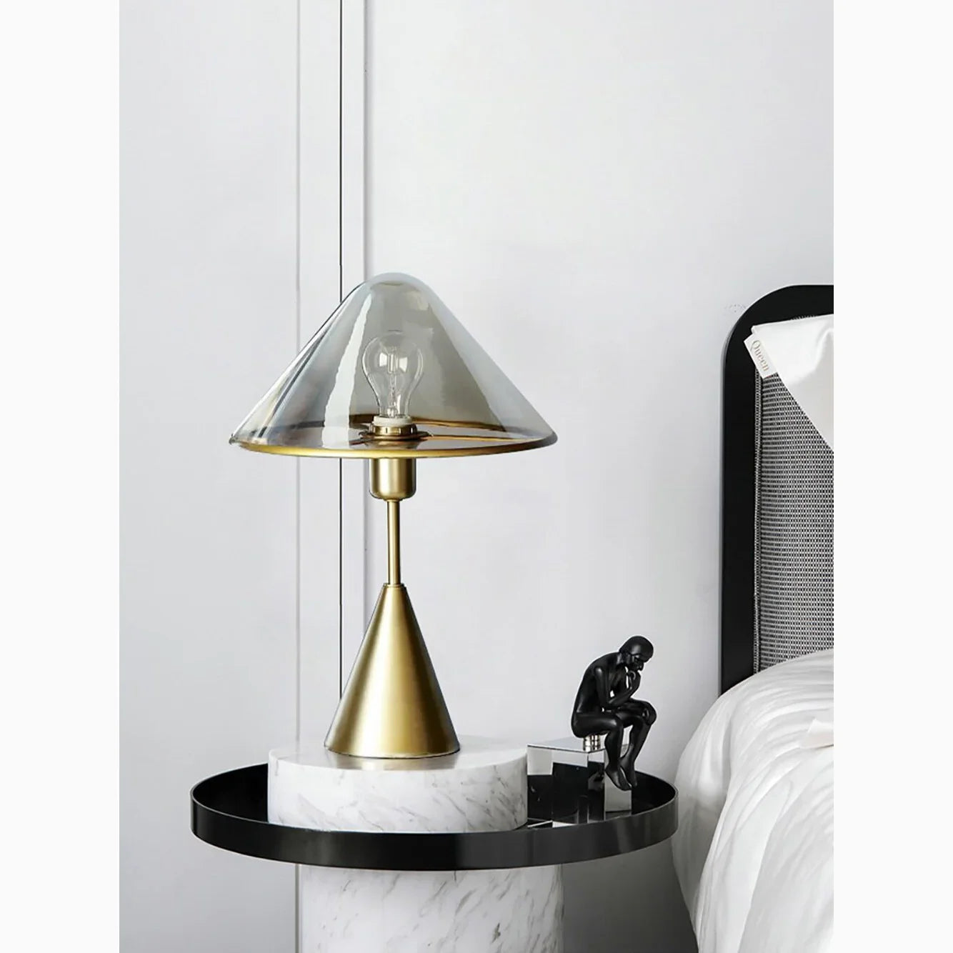 Amber Mushroom LED Light Glass Bedside Lamp