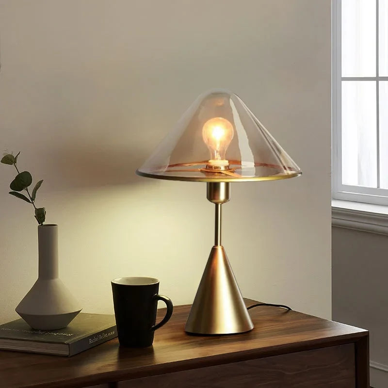 Amber Mushroom LED Light Glass Bedside Lamp
