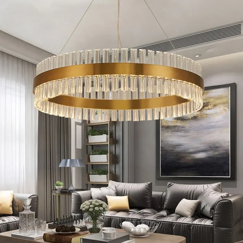 Roccapina | Contemporary Gold Round Crystal Chandelier