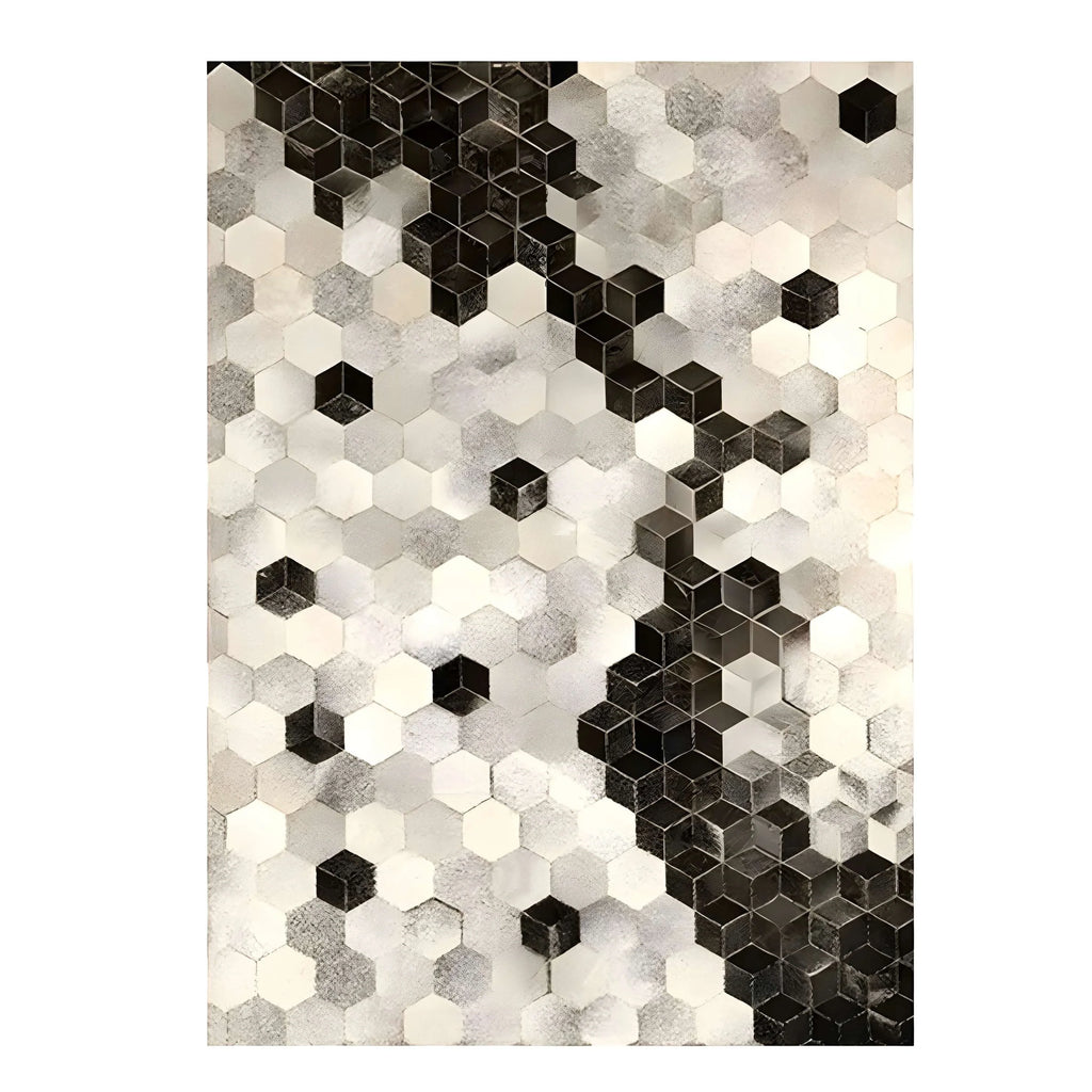Creative Rectangular Cowhide Carpet with Hexagon Design