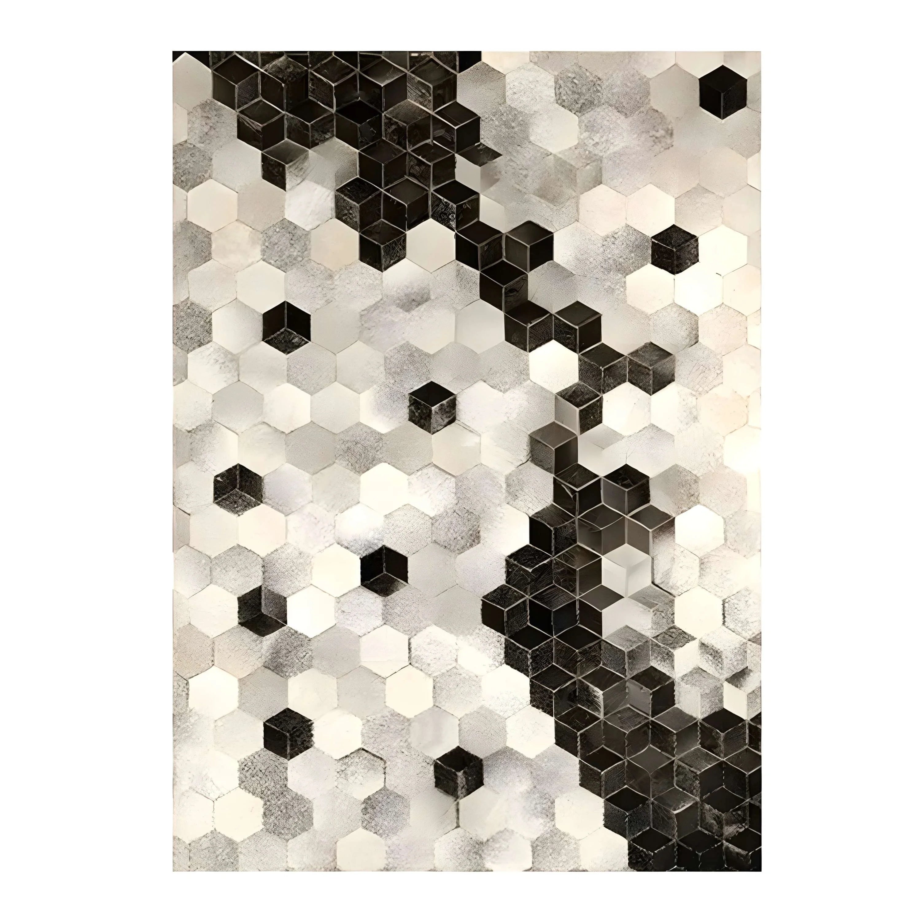 Creative Rectangular Cowhide Carpet with Hexagon Design