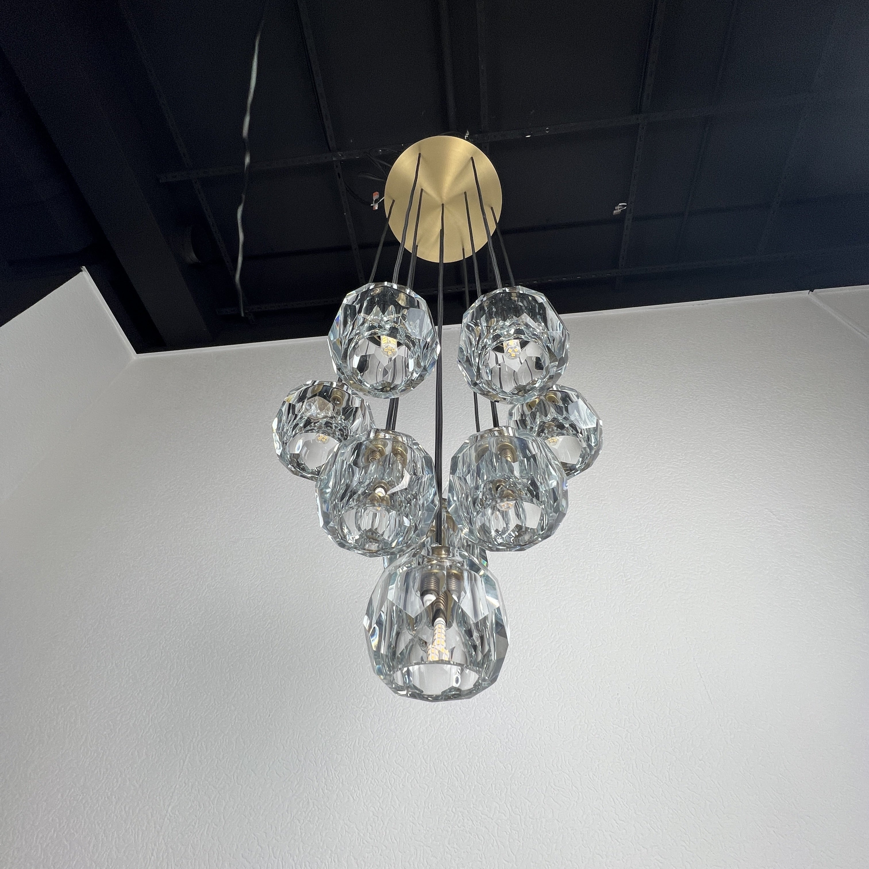 Consegudes | Round Grey LED Cut Crystal Ceiling Chandelier