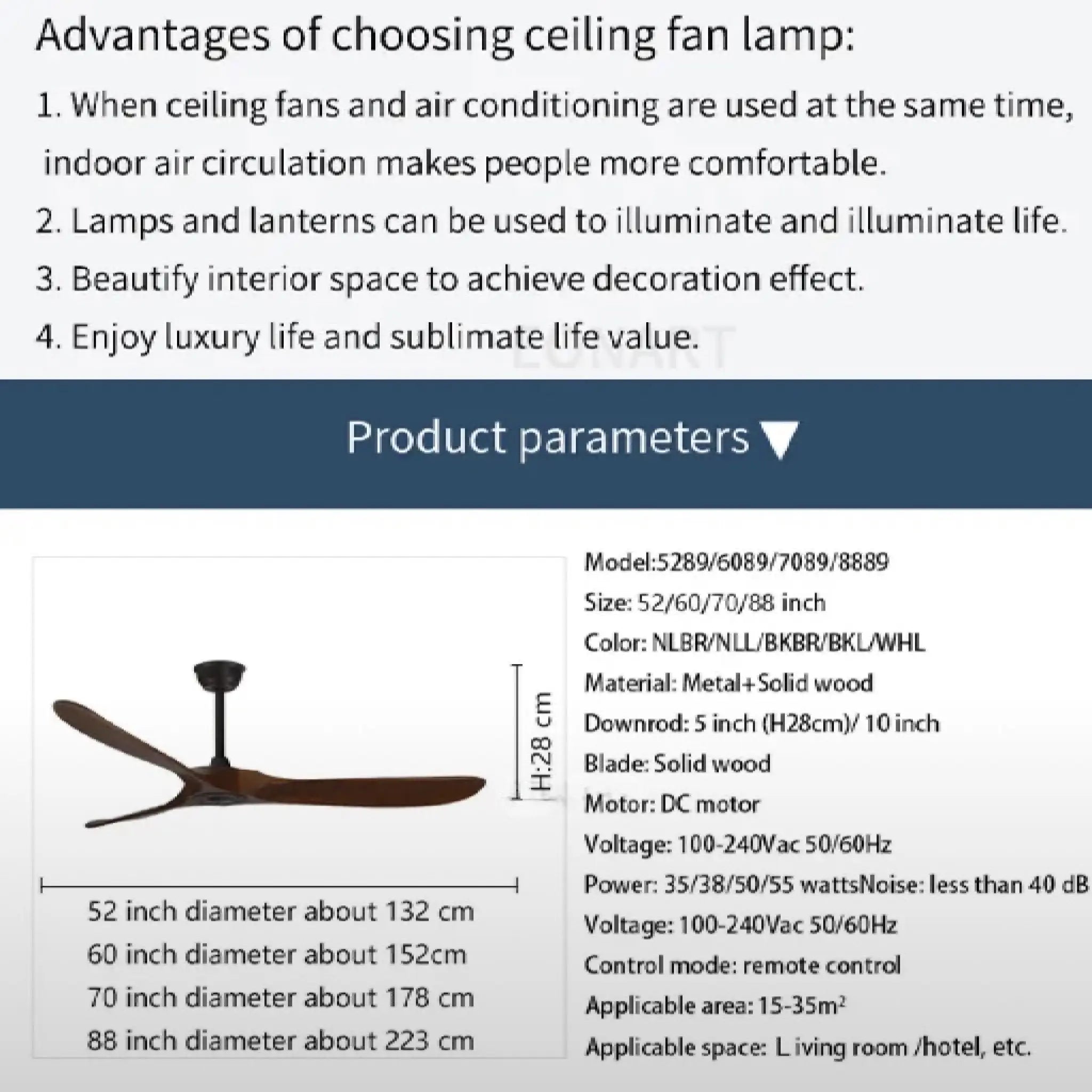 Decorative Led Light Black Ceiling Fan With Remote Control | 42"