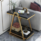 Double Side Coffee Table with Storage Made of Iron and Marble