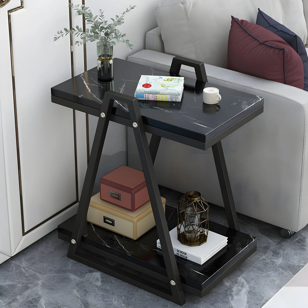 Double Side Coffee Table with Storage Made of Iron and Marble