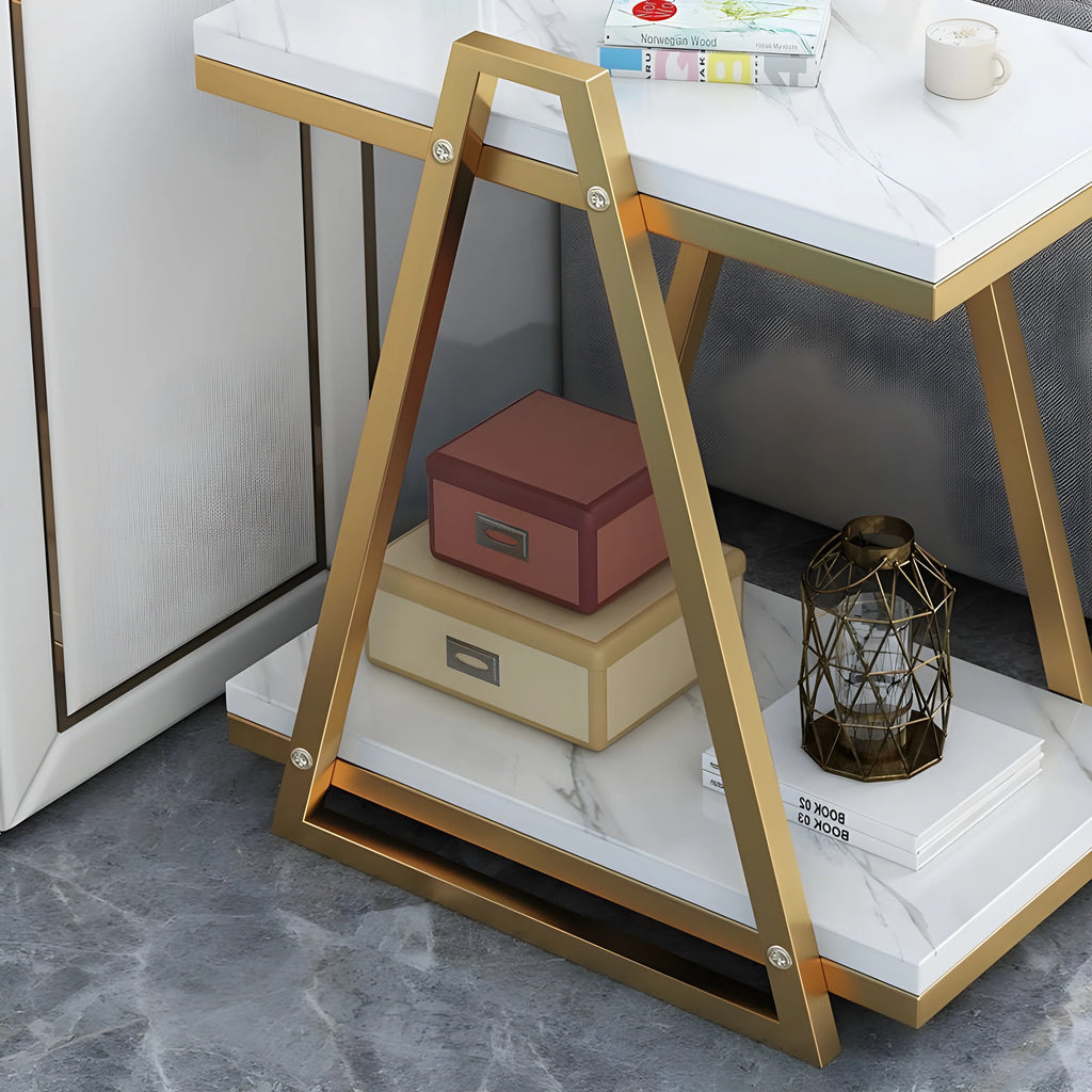 Double Side Coffee Table with Storage Made of Iron and Marble