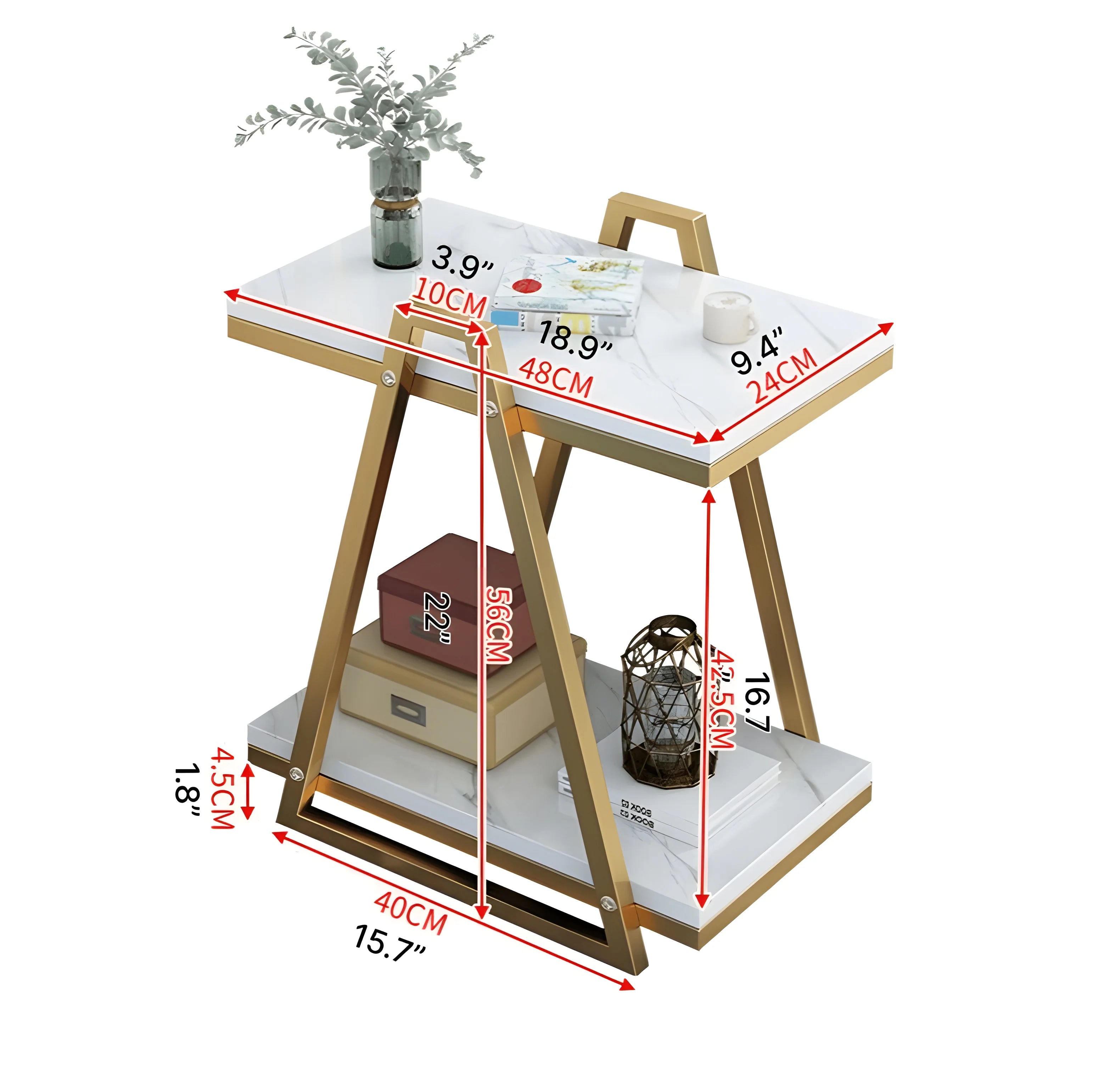 Double Side Coffee Table with Storage Made of Iron and Marble