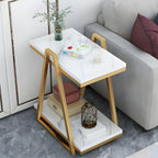 Double Side Coffee Table with Storage Made of Iron and Marble