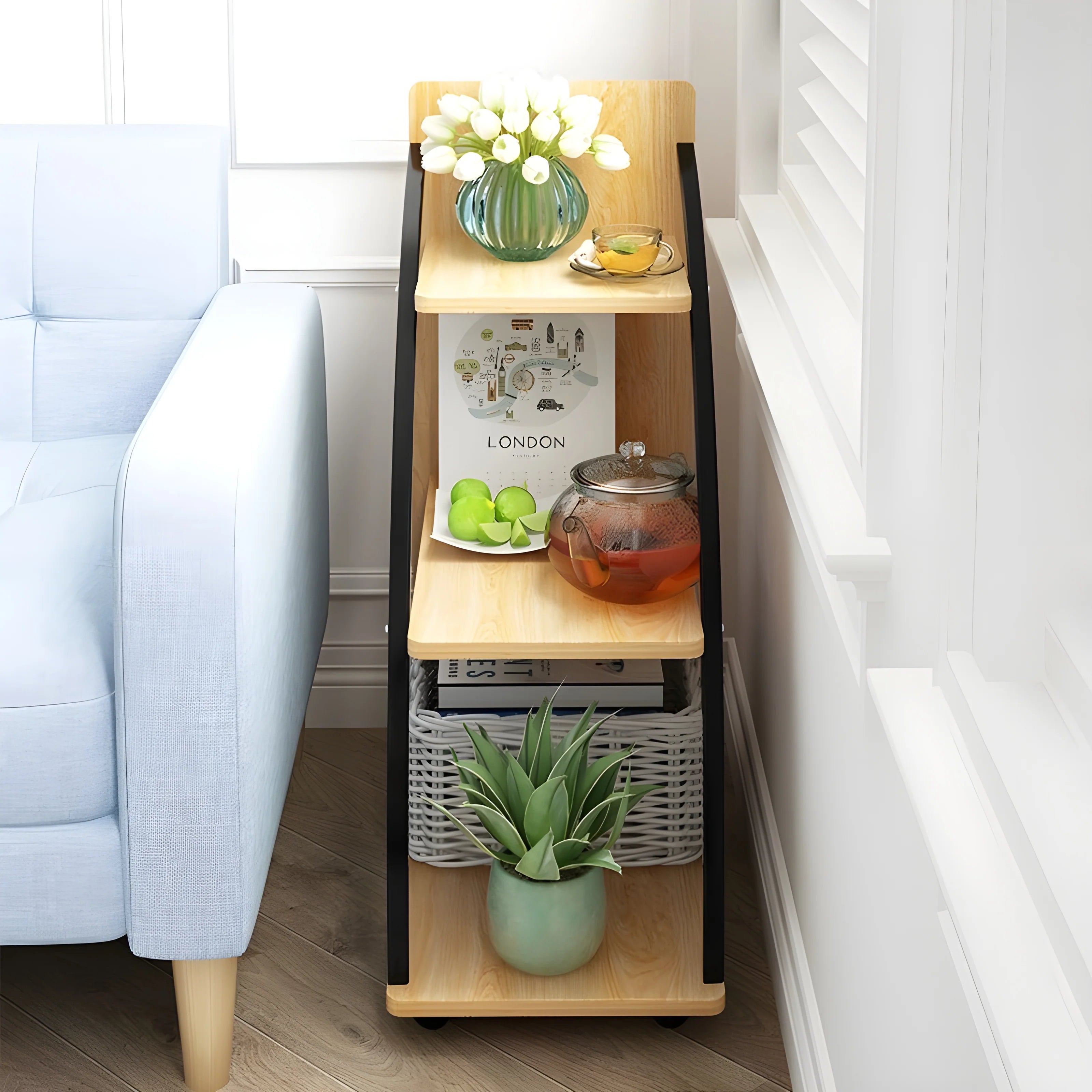 Double Side Coffee Table with Storage Made of Iron and Marble