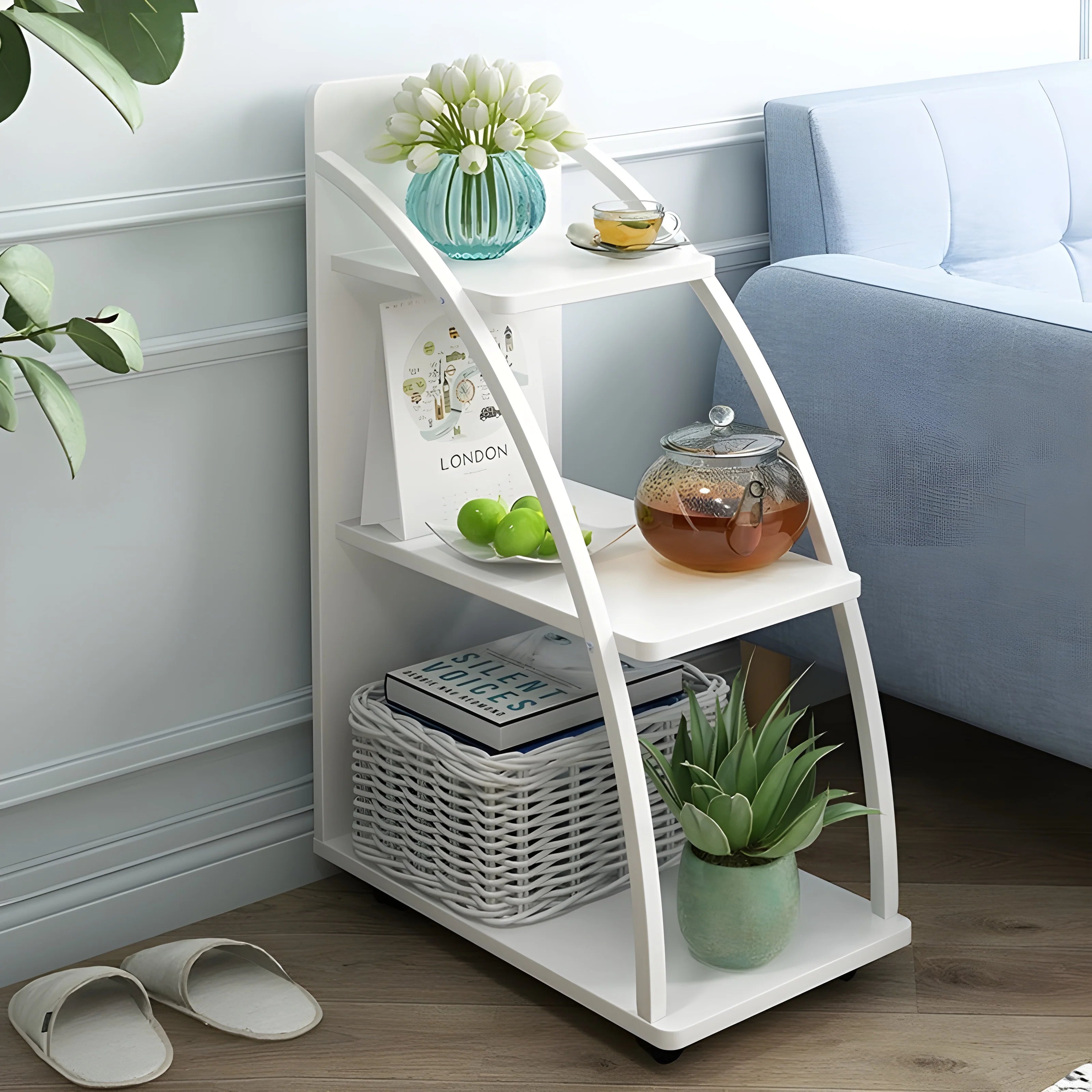 Double Side Coffee Table with Storage Made of Iron and Marble