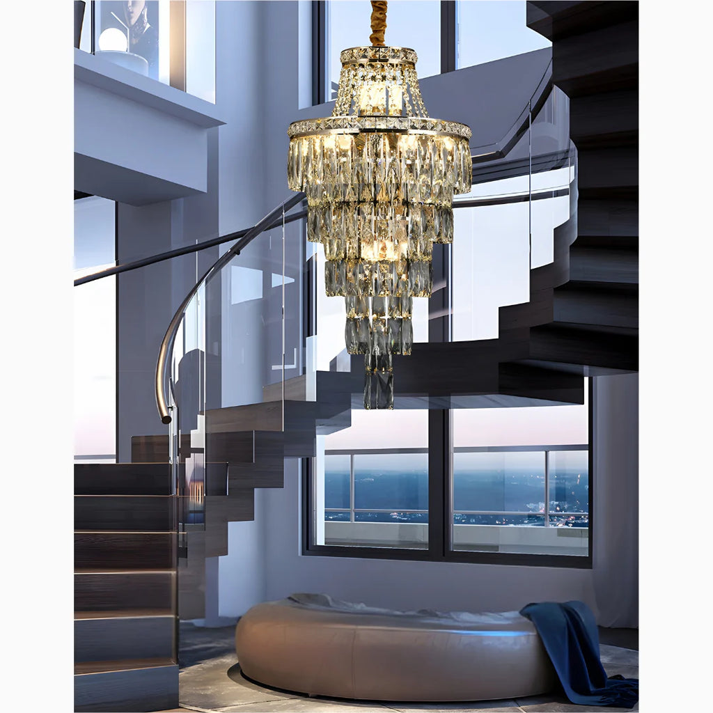 La Croix-sur-Roudoule | Duplex Spiral Crystal Stairway Chandelier