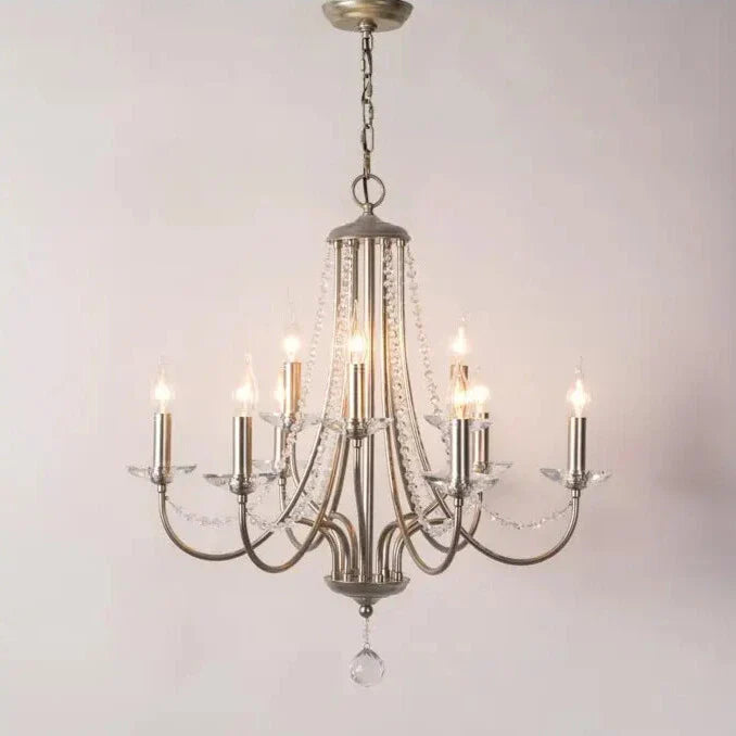 Vintage Candle-Shaped Crystal Staircase Chandelier