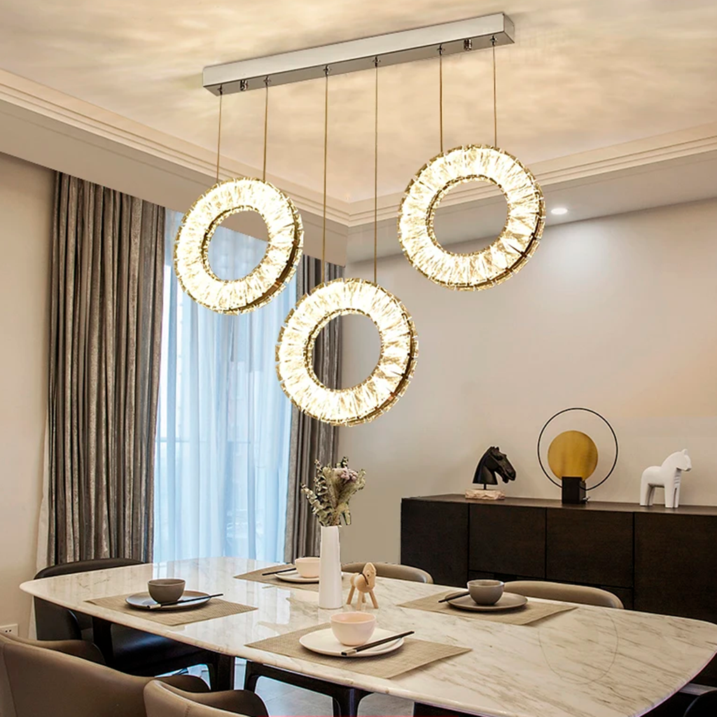 3 Lights - Hanging LED crystal lamp for staircase, lobby, living space, stairwell