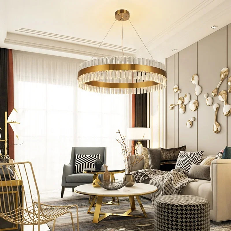 Roccapina | Contemporary Gold Round Crystal Chandelier