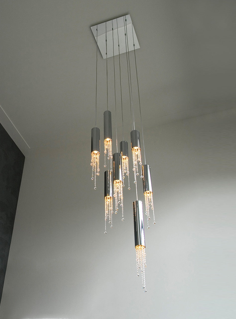 5 Lights - Hanging crystal light fixture for lobby, staircase, loft, stairwell
