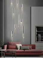 5 Lights - Hanging crystal light fixture for lobby, staircase, loft, stairwell