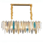 Oostende | Smoky Gray, Blue and Gold Frosted Glass Rectangle Crystal Chandelier