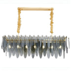 Oostende | Smoky Gray, Blue and Gold Frosted Glass Rectangle Crystal Chandelier