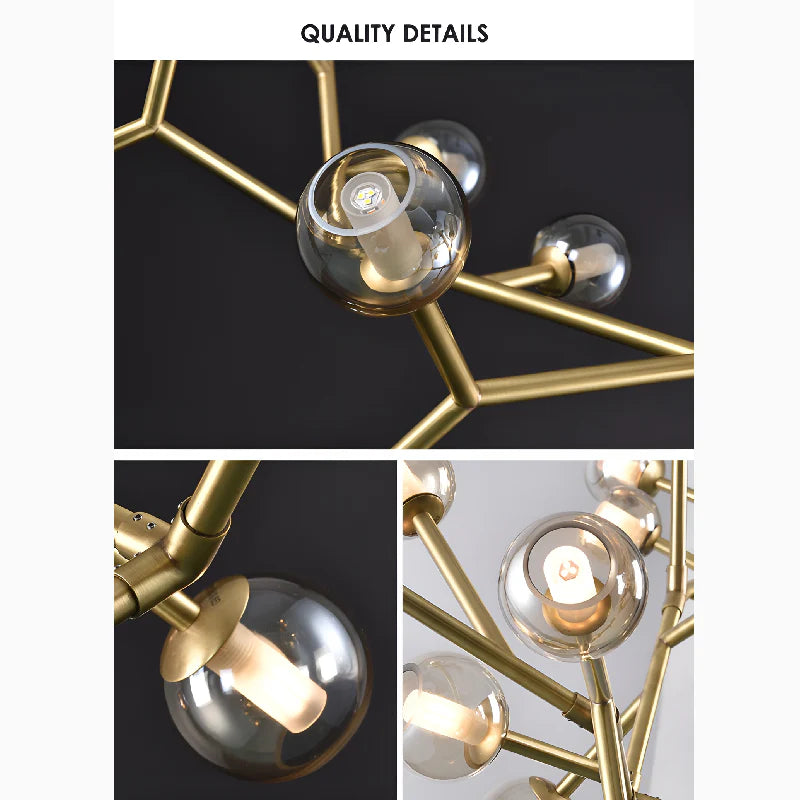 Luxury Molecular-Shaped Chandelier for Living Room, Kitchen, 17 Lights (Small), Warm Light