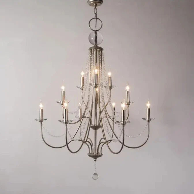 Vintage Candle-Shaped Crystal Staircase Chandelier
