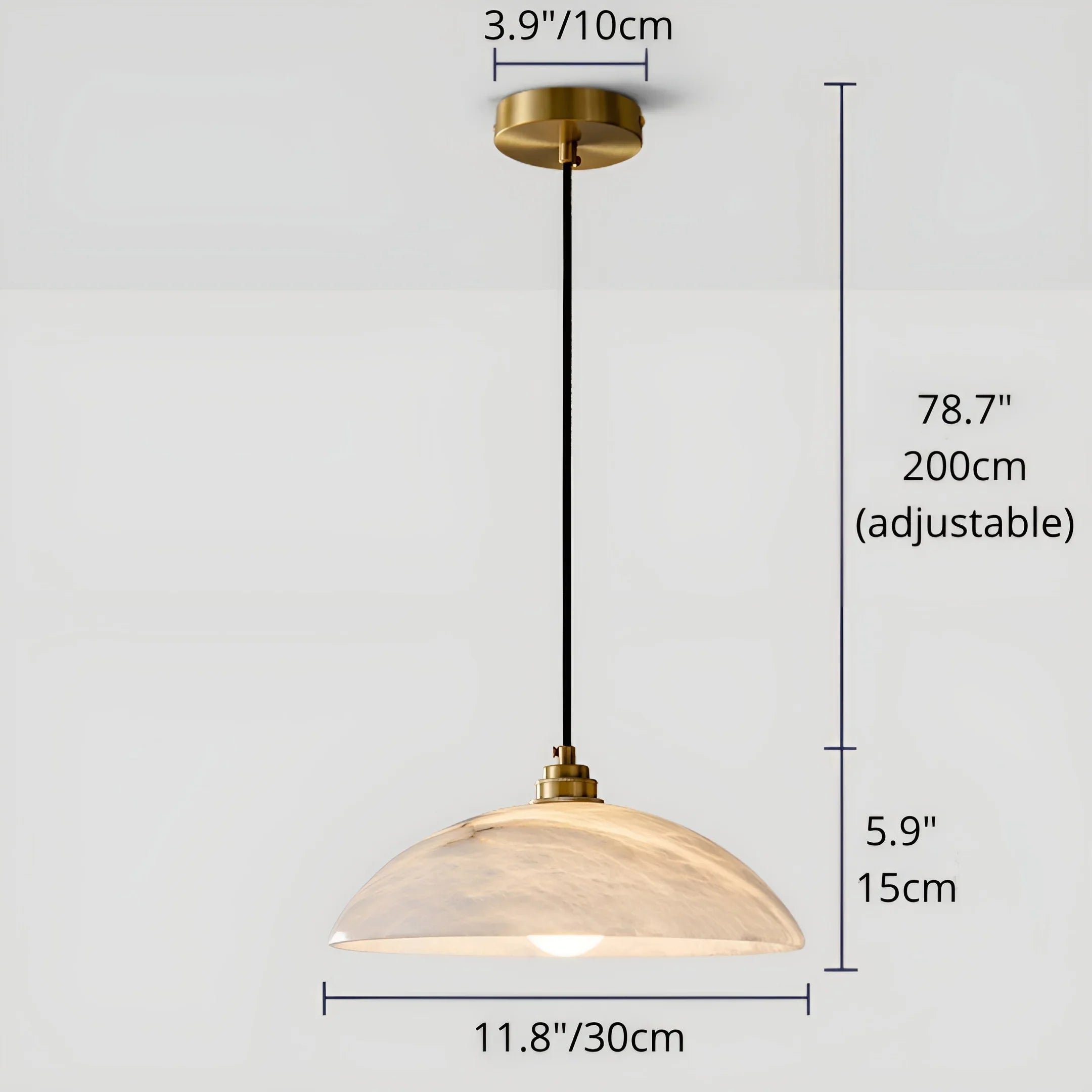 Lunara Alabaster Pendant Light - Natural Stone Shade with Brass Body