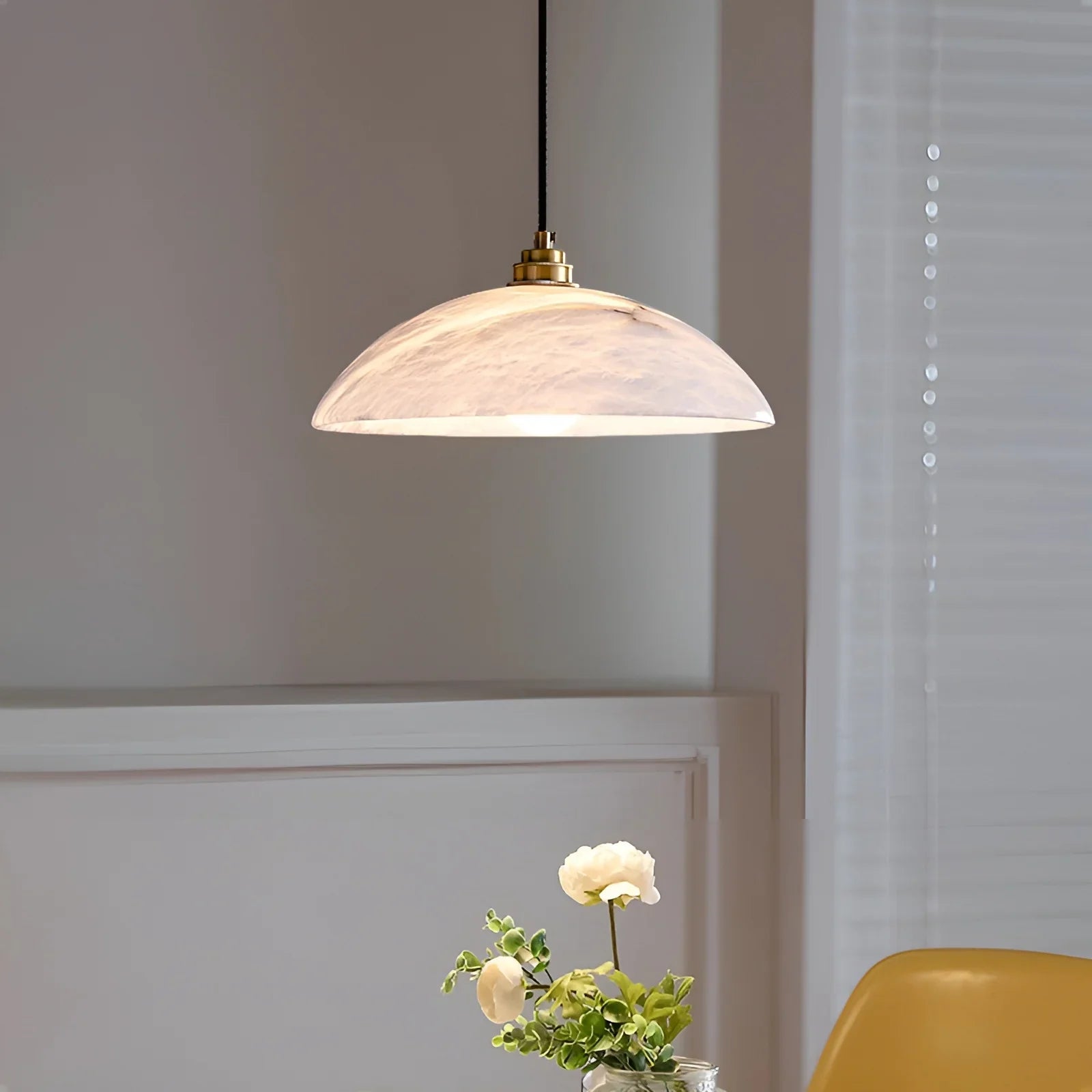 Lunara Alabaster Pendant Light - Natural Stone Shade with Brass Body