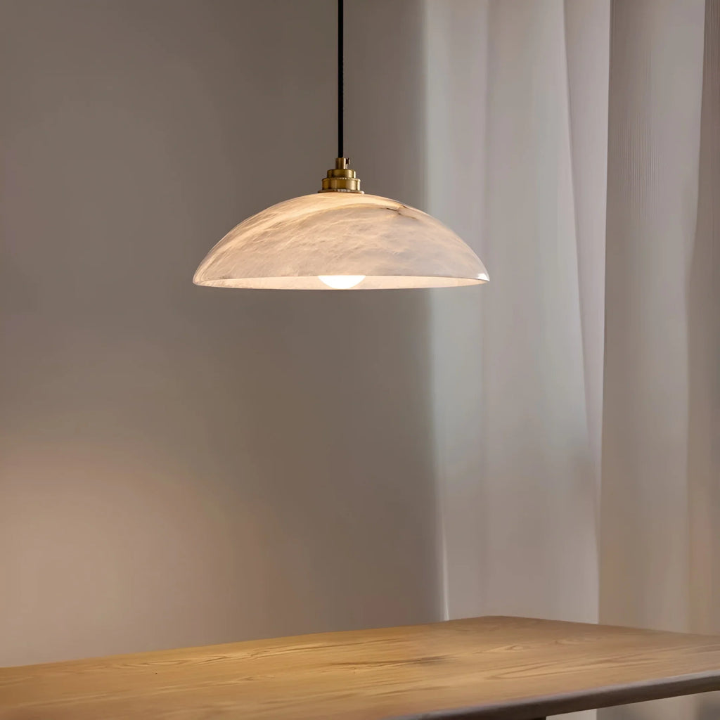Lunara Alabaster Pendant Light - Natural Stone Shade with Brass Body
