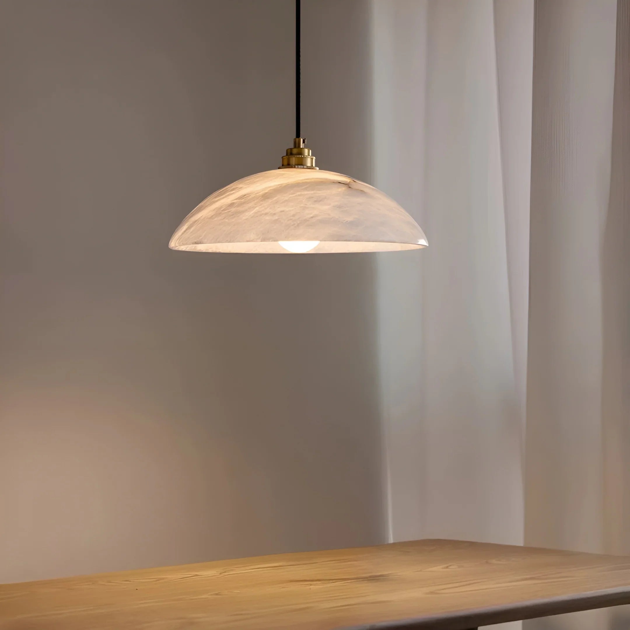 Lunara Alabaster Pendant Light - Natural Stone Shade with Brass Body