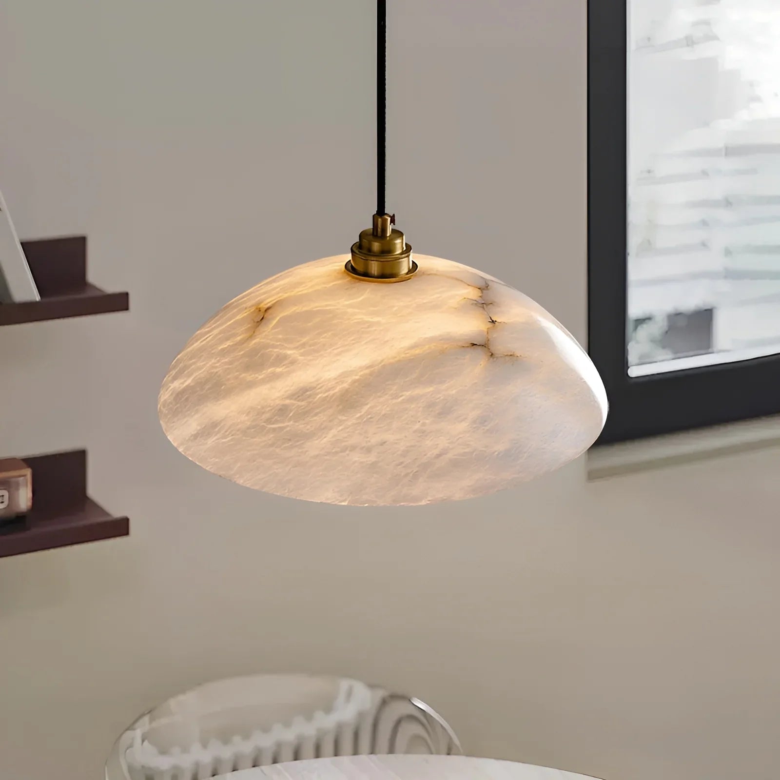 Lunara Alabaster Pendant Light - Natural Stone Shade with Brass Body