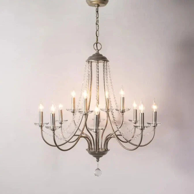 Vintage Candle-Shaped Crystal Staircase Chandelier