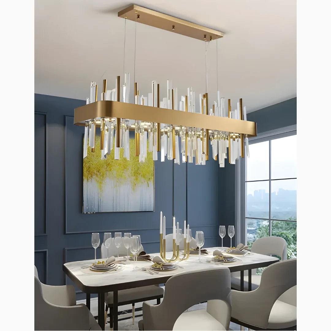 Gold And Black Rectangle Crystal Kitchen Chandelier