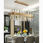 Gold And Black Rectangle Crystal Kitchen Chandelier