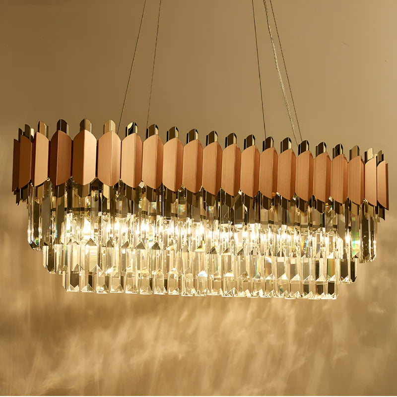 Abbasanta | Luxury Gold/Pink Rectangle Crystal LED Chandelier