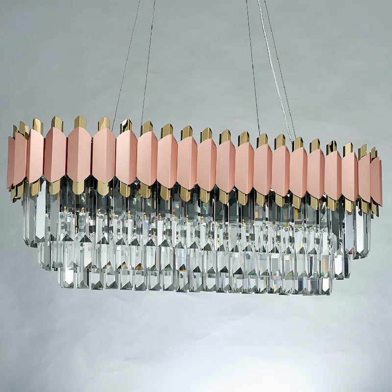 Abbasanta | Luxury Gold/Pink Rectangle Crystal LED Chandelier