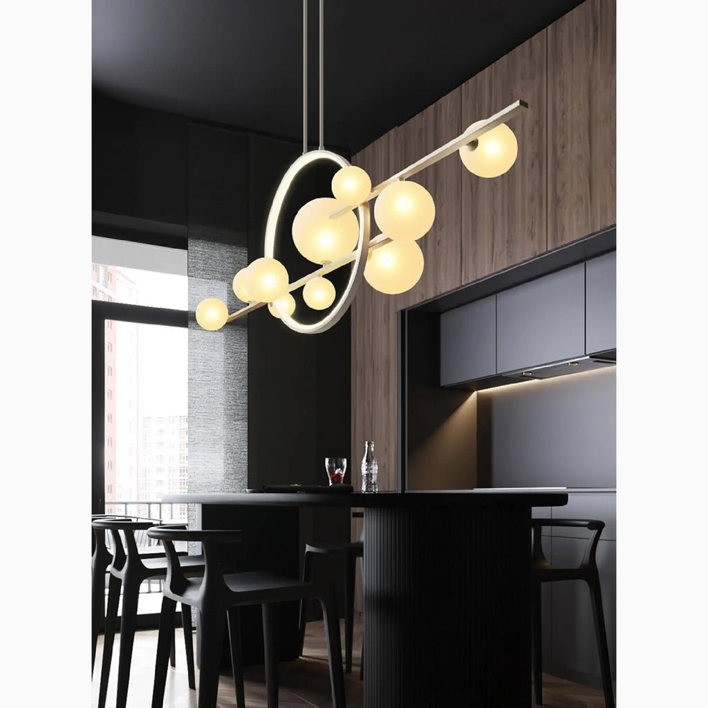 Acqualagna | White/Black Glass Bubble LED Chandelier For Dining room