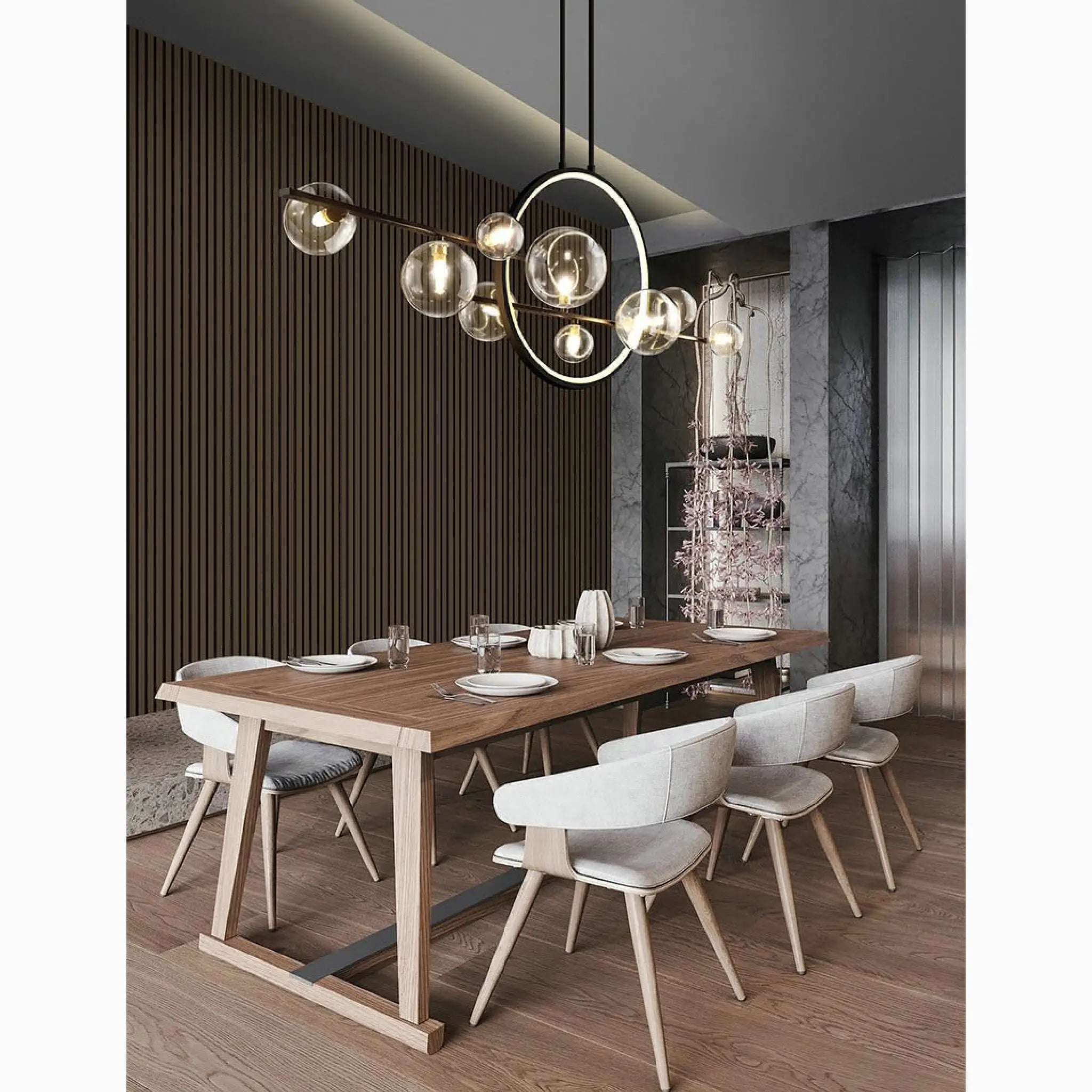 Acqualagna | White/Black Glass Bubble LED Chandelier For Dining room