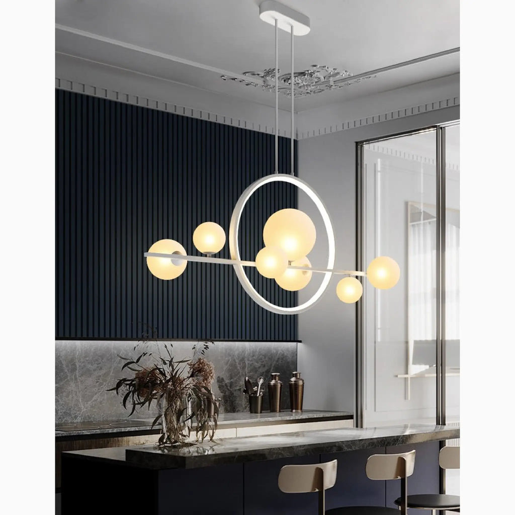 Acqualagna | White/Black Glass Bubble LED Chandelier For Dining room