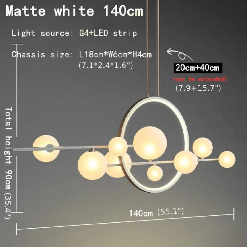 Acqualagna | White/Black Glass Bubble LED Chandelier For Dining room