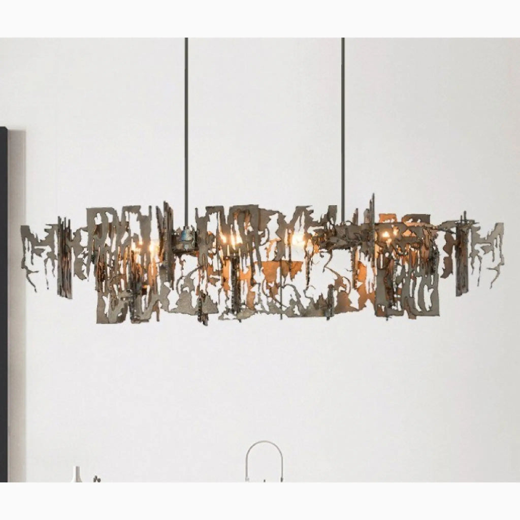 Acquanegra Cremonese | Postmodern Grey/Gold Metal Art Rectangle Chandelier