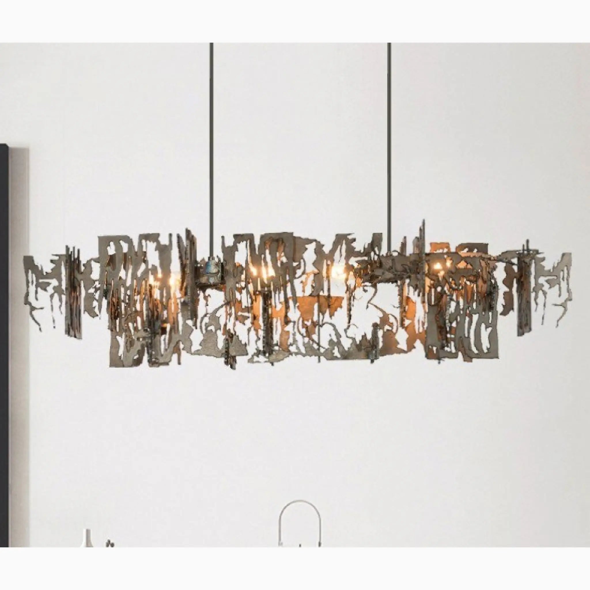 Acquanegra Cremonese | Postmodern Grey/Gold Metal Art Rectangle Chandelier